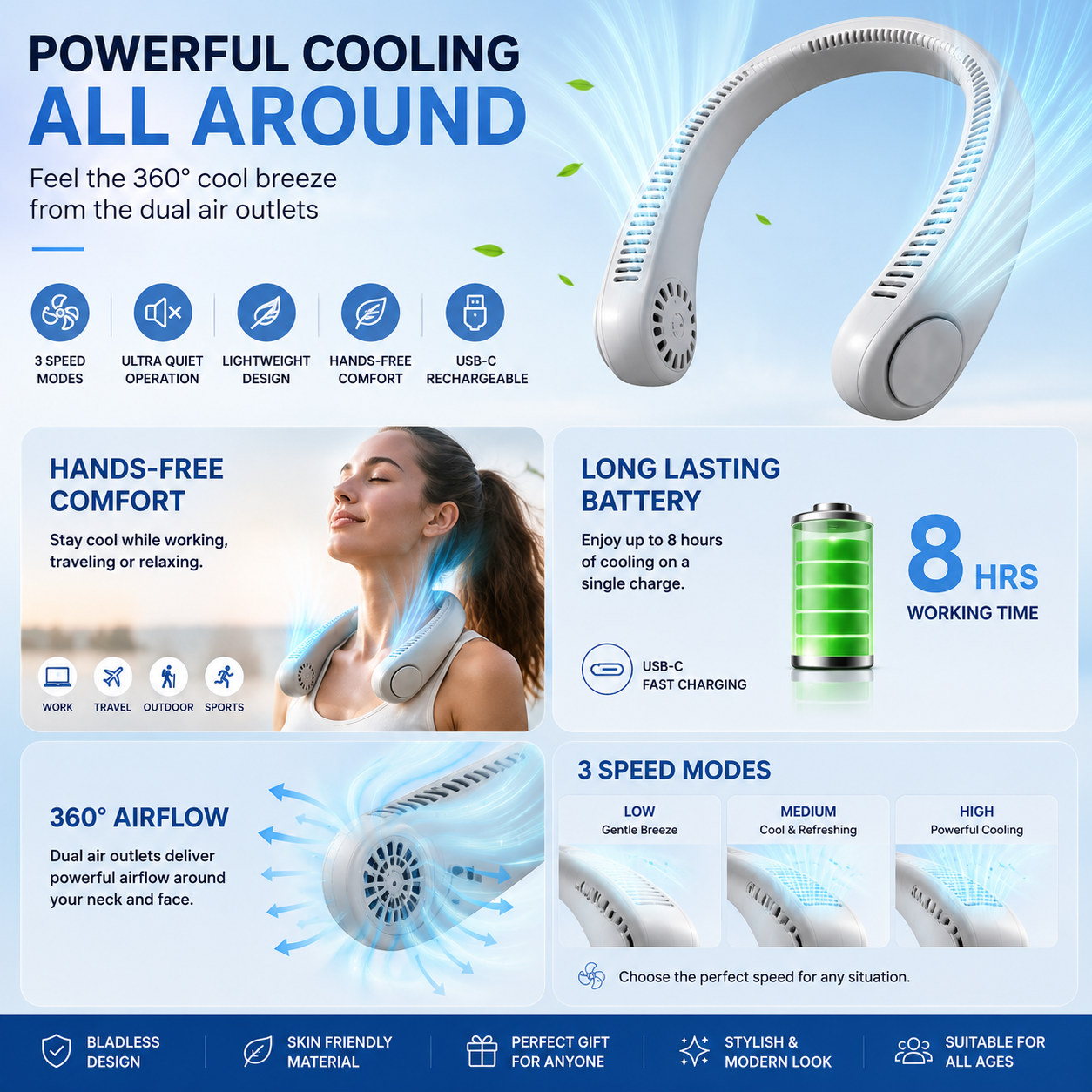 Mini Neck Fan – Portable Bladeless Rechargeable Cooling Fan