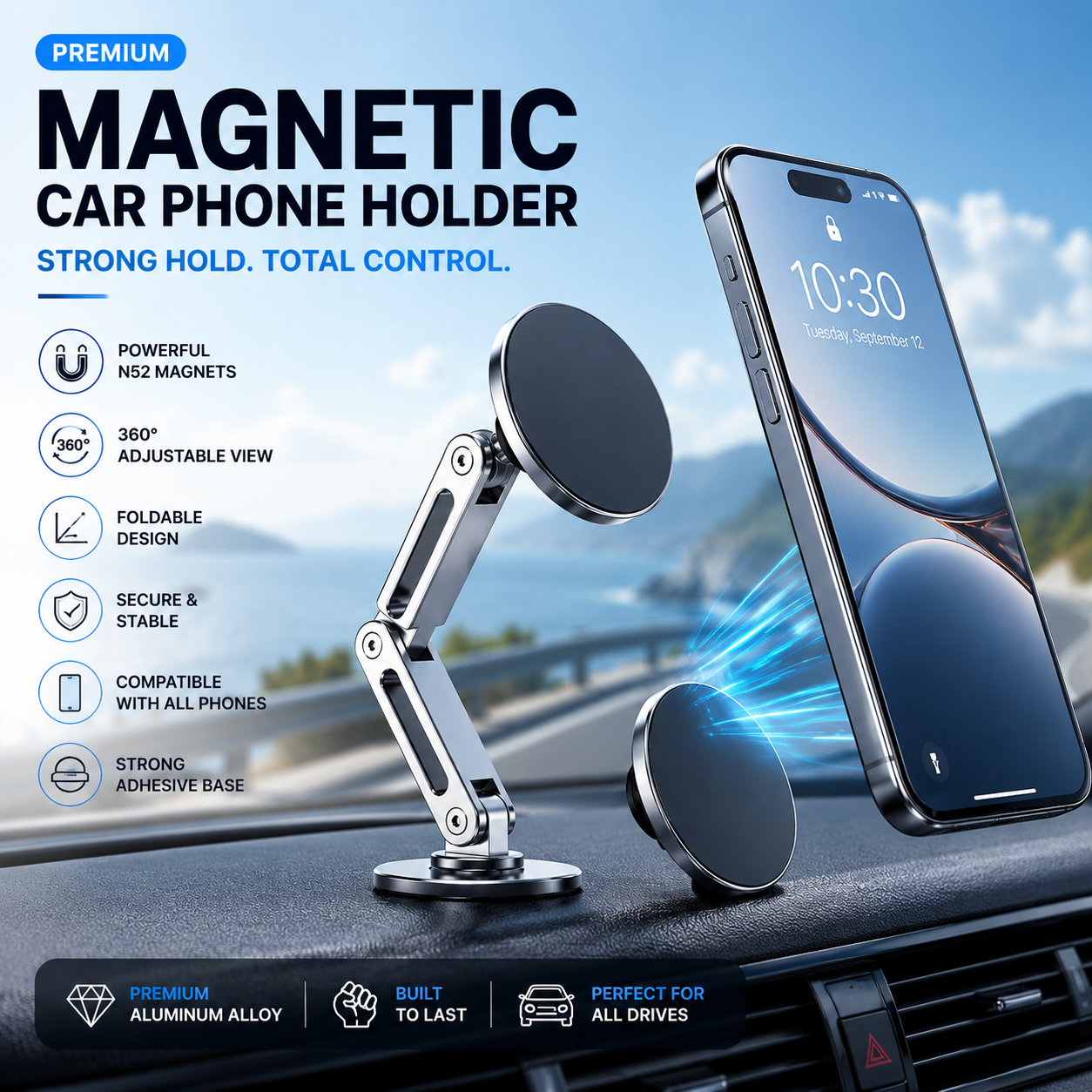 Magnetic Car Phone Holder – 360° Foldable Dashboard Mount