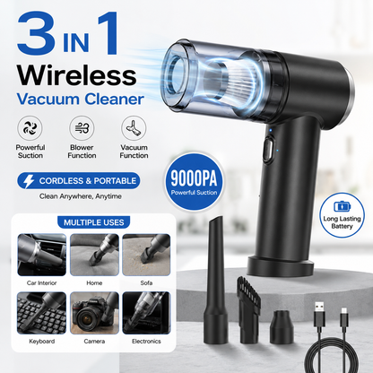 3-in-1 Wireless Handheld Vacuum Cleaner | Portable Cordless Car & Home Cleaner