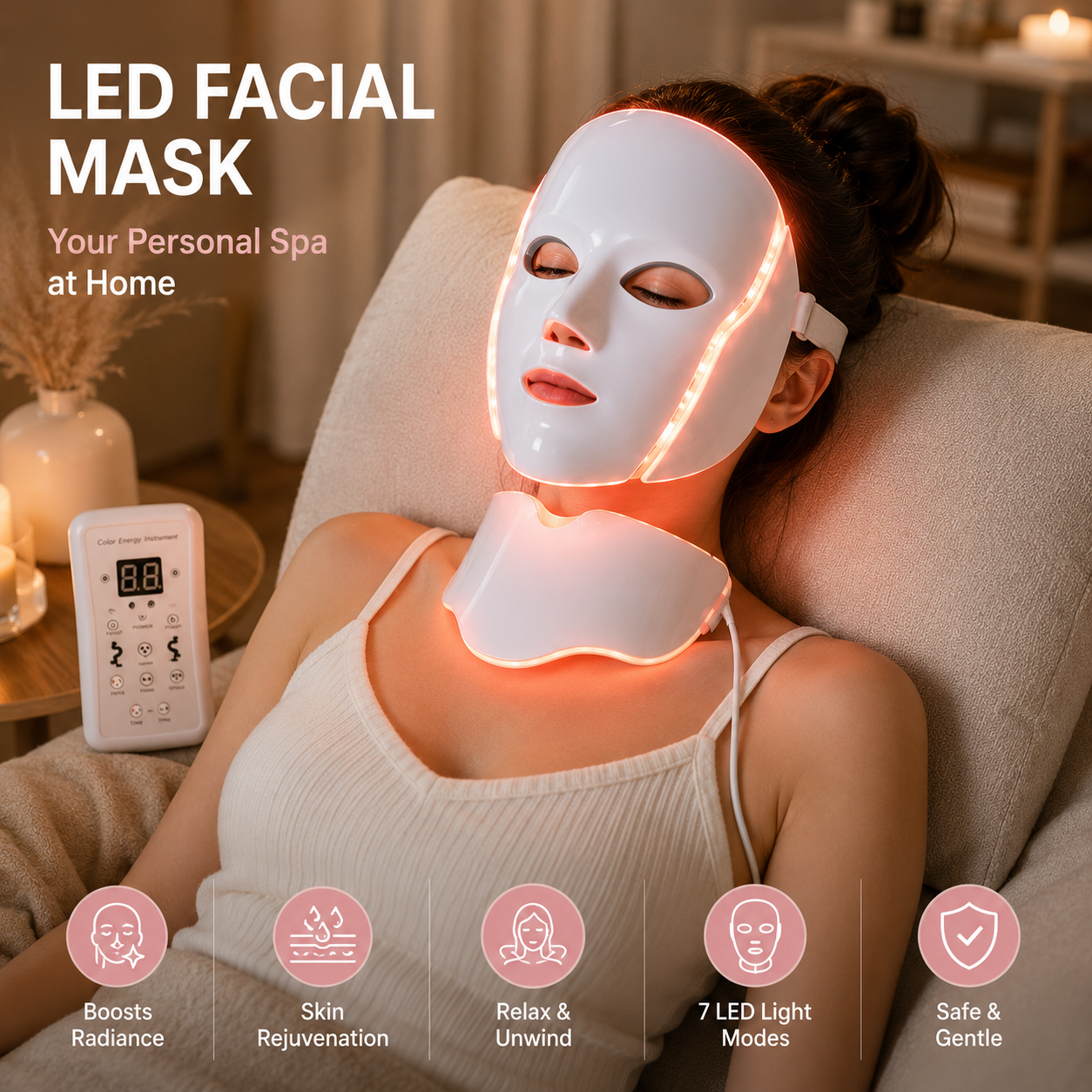 7-Color LED Facial Mask – Photon Light Therapy Face & Neck Skincare Device
