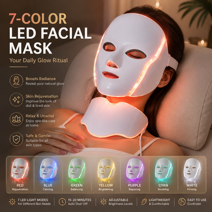7-Color LED Facial Mask – Photon Light Therapy Face & Neck Skincare Device